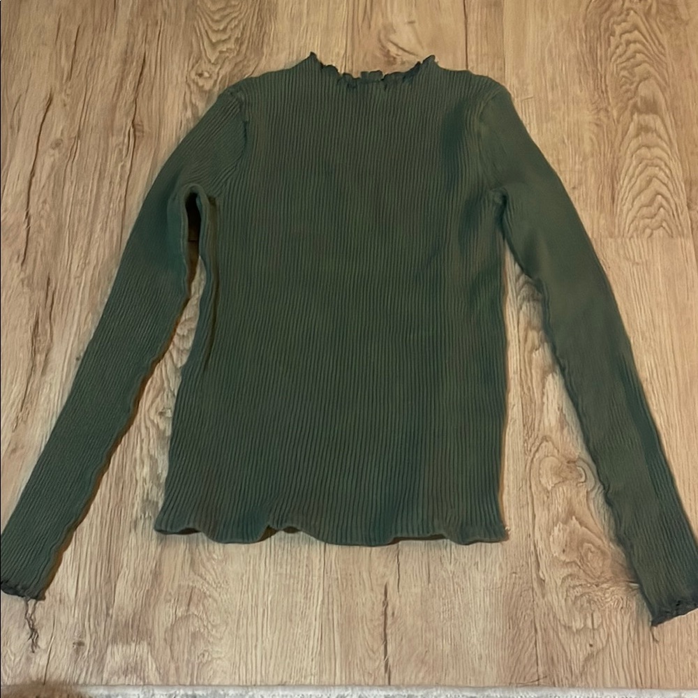 Green Ribbed Long Sleeve Top
